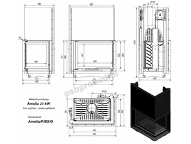 Wkład kominkowy Amelia 25 kW boczna szyba (łączona bez szprosa) gilotyna